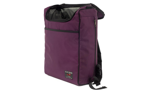 The Cambiata in Aubergine (dark purple) Ballistic with Mountain Grey (grey with light grey grid) 210 Cerylon interior.